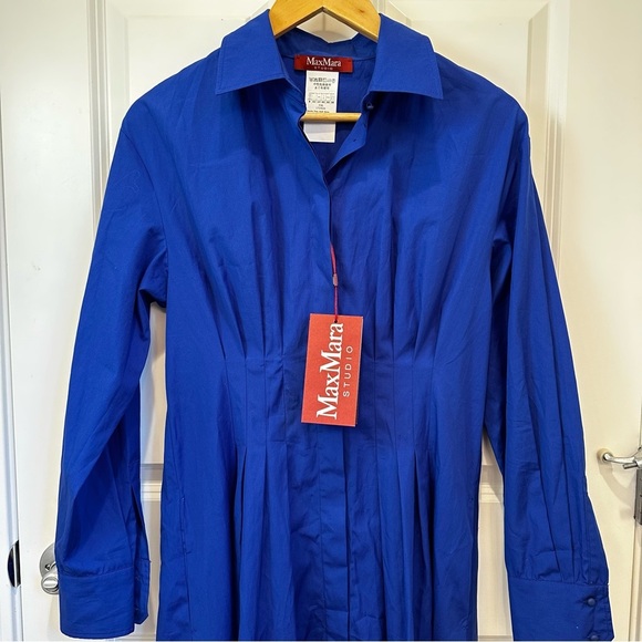 SOLD! NWT MAX MARA STUDIO Blue Pancia Shirt Dress Size : IT42 170/92A Retail$499 - Picture 8 of 11